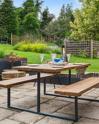 Rustic Outdoor Picnic Table With Fixed Benches