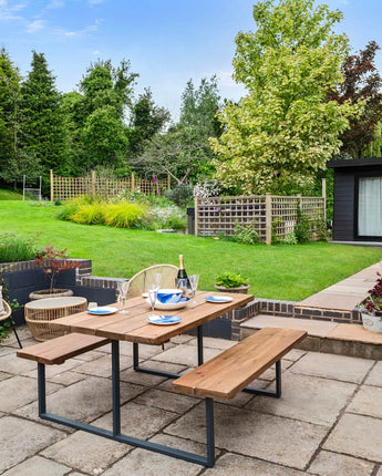 Rustic Outdoor Picnic Table With Fixed Benches