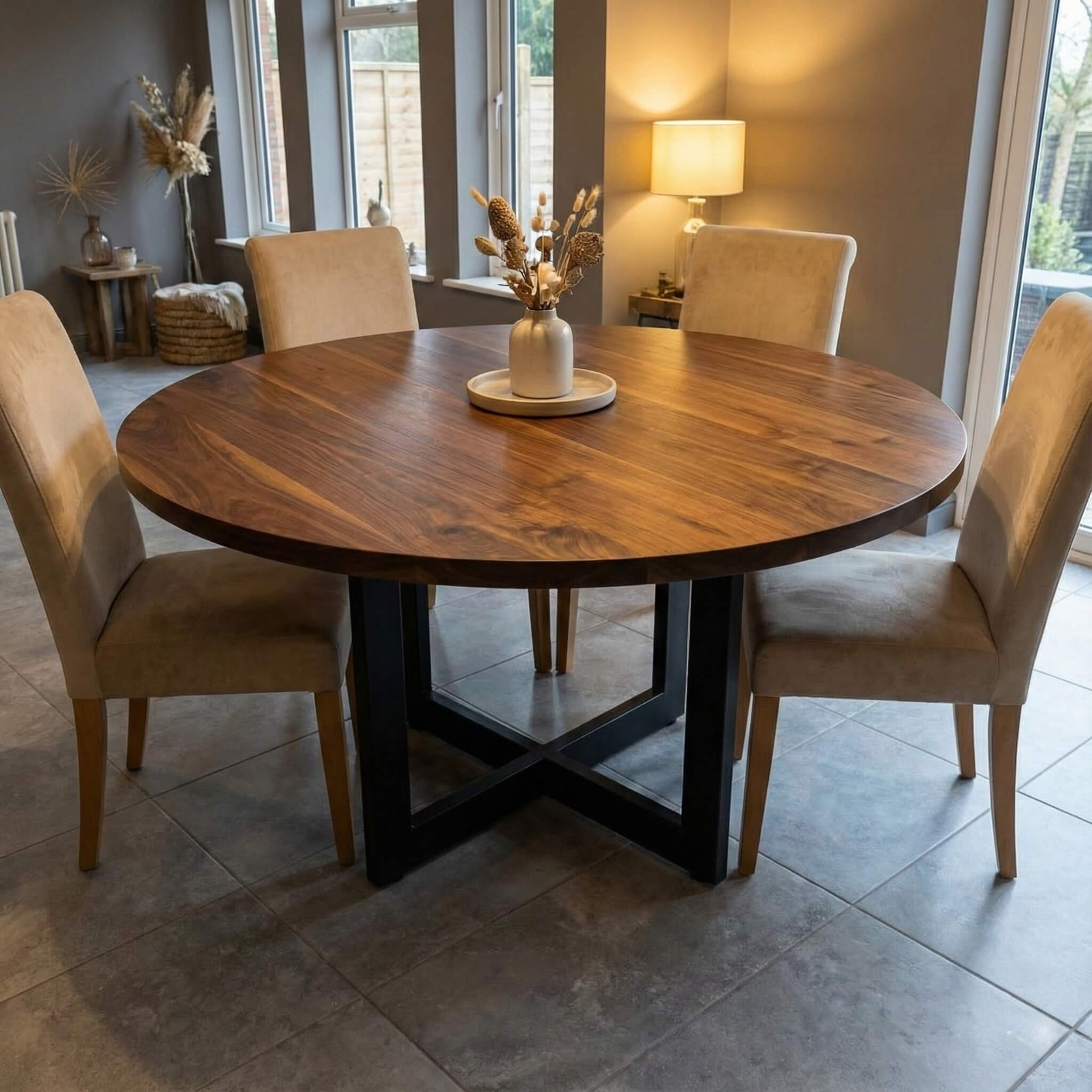 Round Walnut Color Table Round Walnut Dining Table