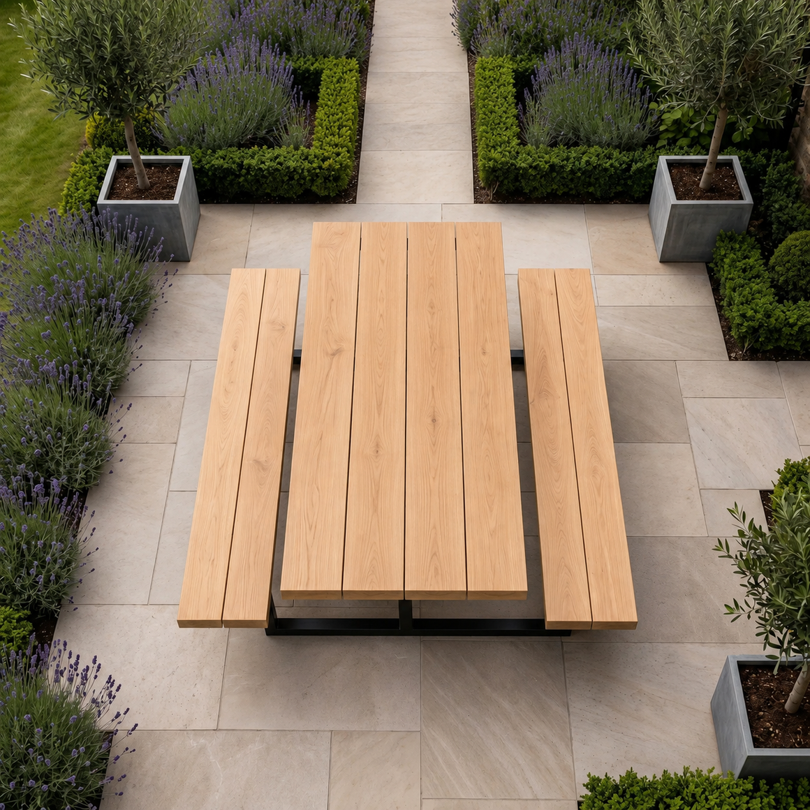 Solid Oak Outdoor Picnic Table With Fixed Benches – Ashford Blake